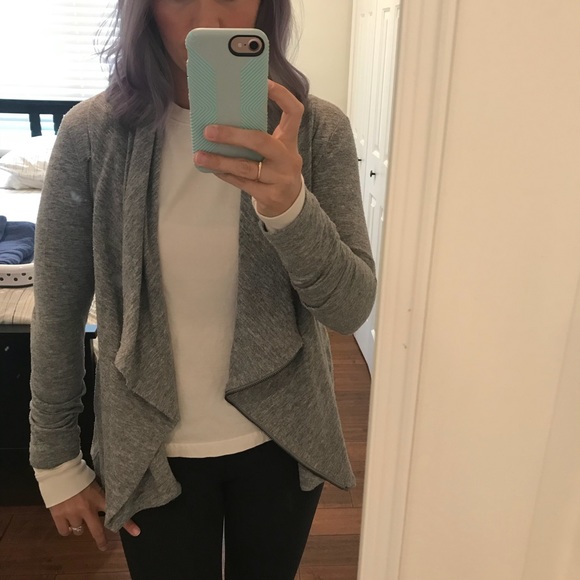 Moto style side zip soft flowy cardigan drape neck - Picture 7 of 8